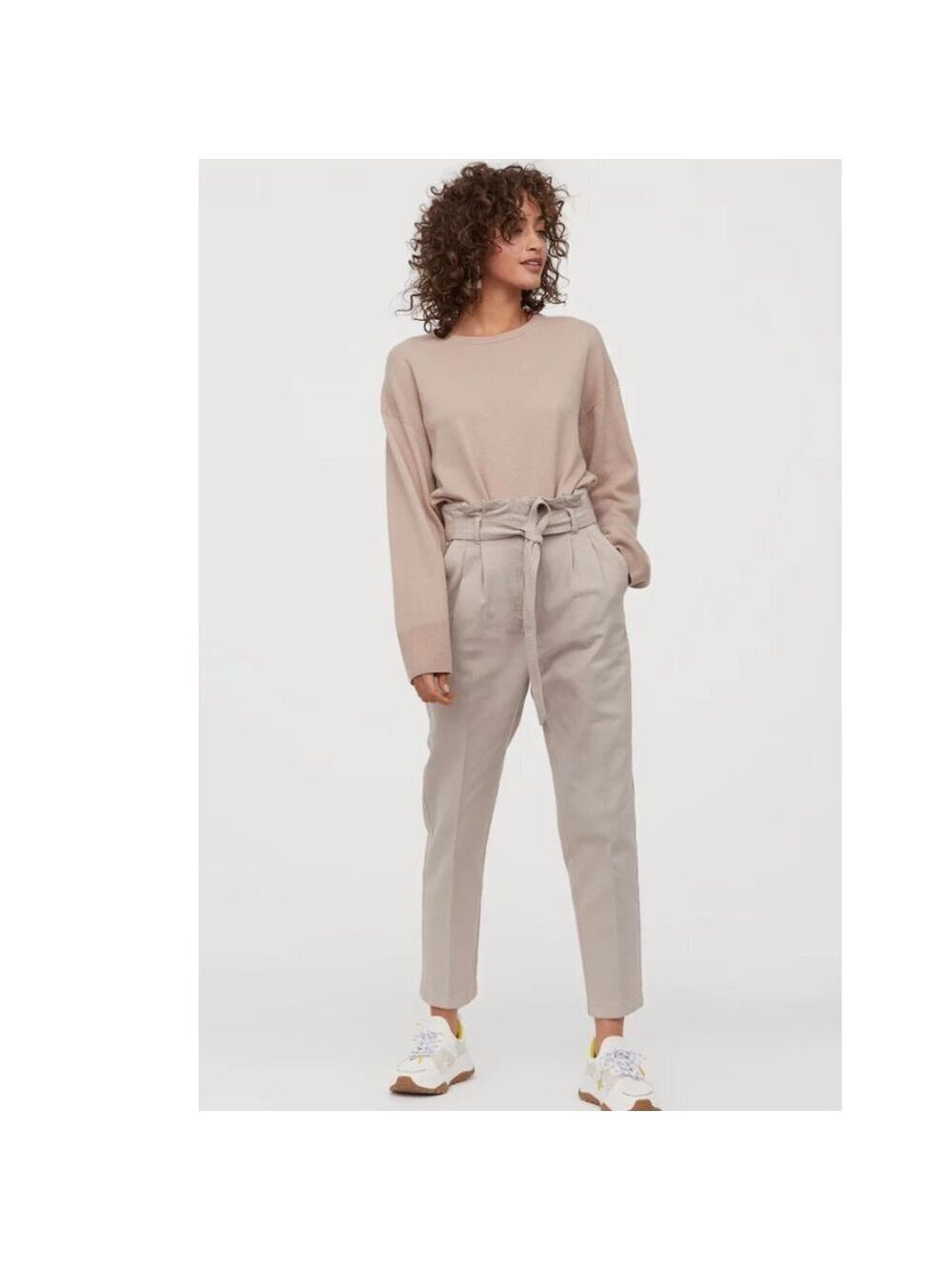 H&M Cotton Blend Paper Bag Belted Pants Slim Fit Size 6